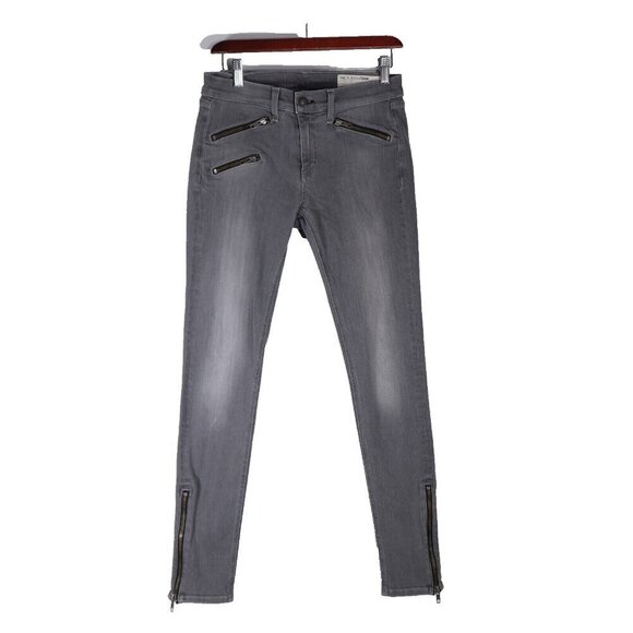 Rag & Bone Women's 28 Buxton Gray Low Rise Multi Zipper Moto Biker Skinny Jeans - Picture 2 of 9